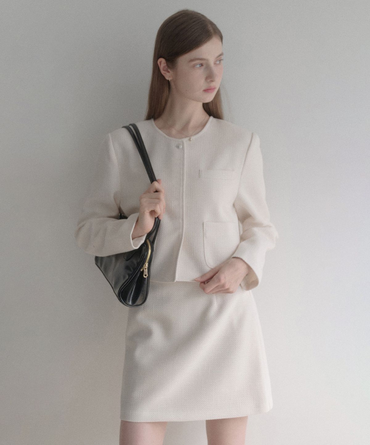 르나브(LENAV) One tweed Long Sleeve Crop jacket (아이보리)
