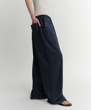 LINEN DENIM STRING PANTS (BLUE)