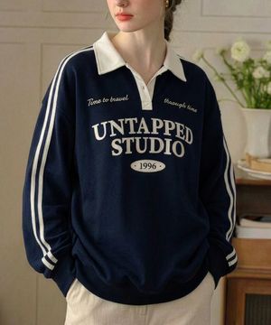 Time travel 트랙 럭비카라 오버핏 맨투맨 스웻 티셔츠 3COLOR