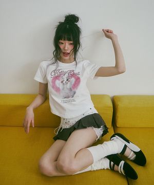 키티캣 여성 크롭 반팔 티셔츠