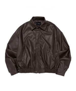 크롭 레더 블루종 자켓 (브라운)