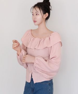 리즈 오프숄더 긴팔 블라우스_핑크