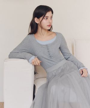 레이어드 헨리넥 티셔츠 / 그레이