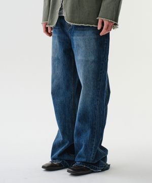 LOOSED SEMI FLARE DENIM PANTS (WASHED BLUE)