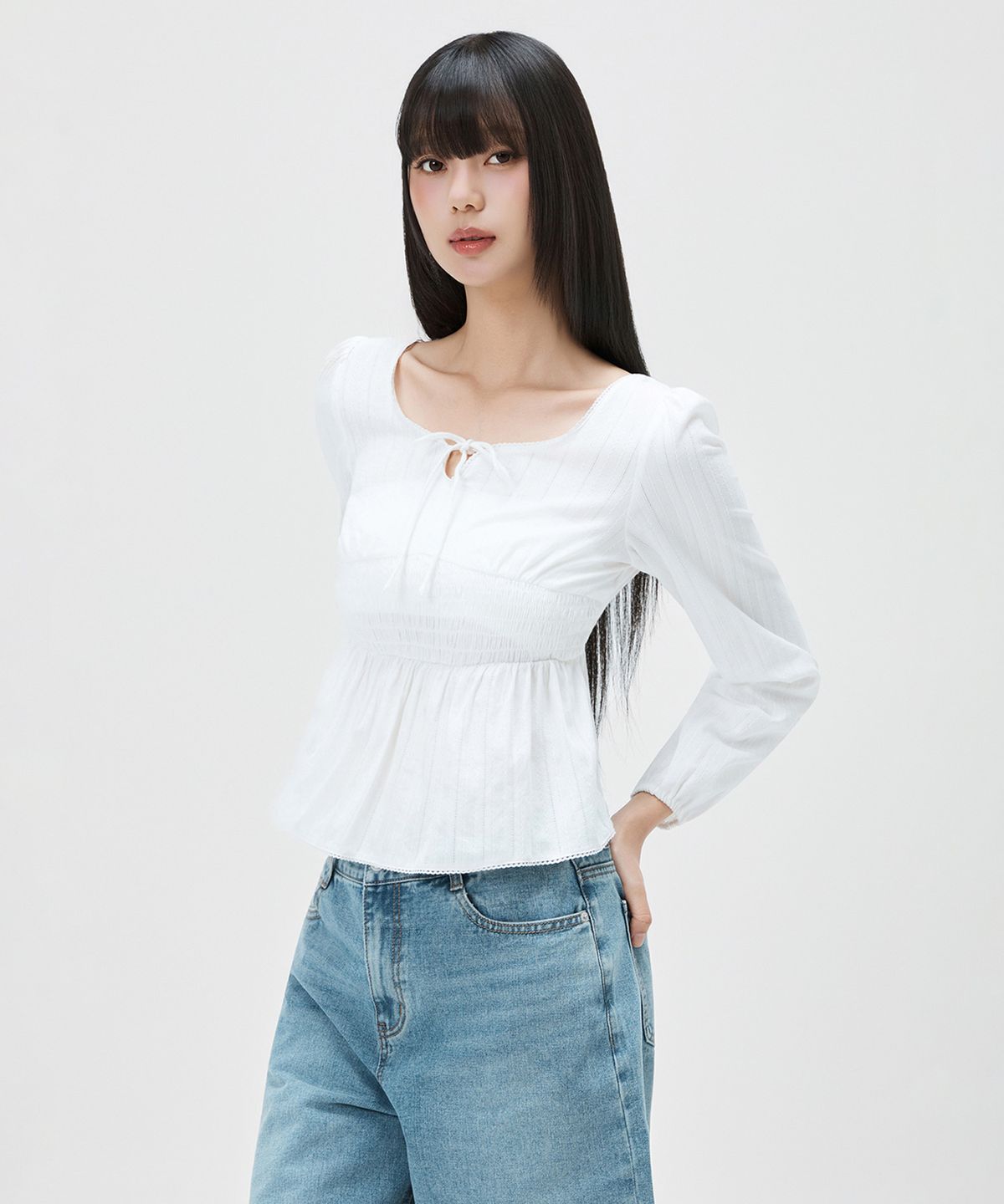 미쏘(MIXXO) 스모킹 블라우스_MIWBLG402G