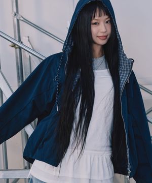 [서지수PICK] 후드 체크 배색 점퍼_MIWJJG422G