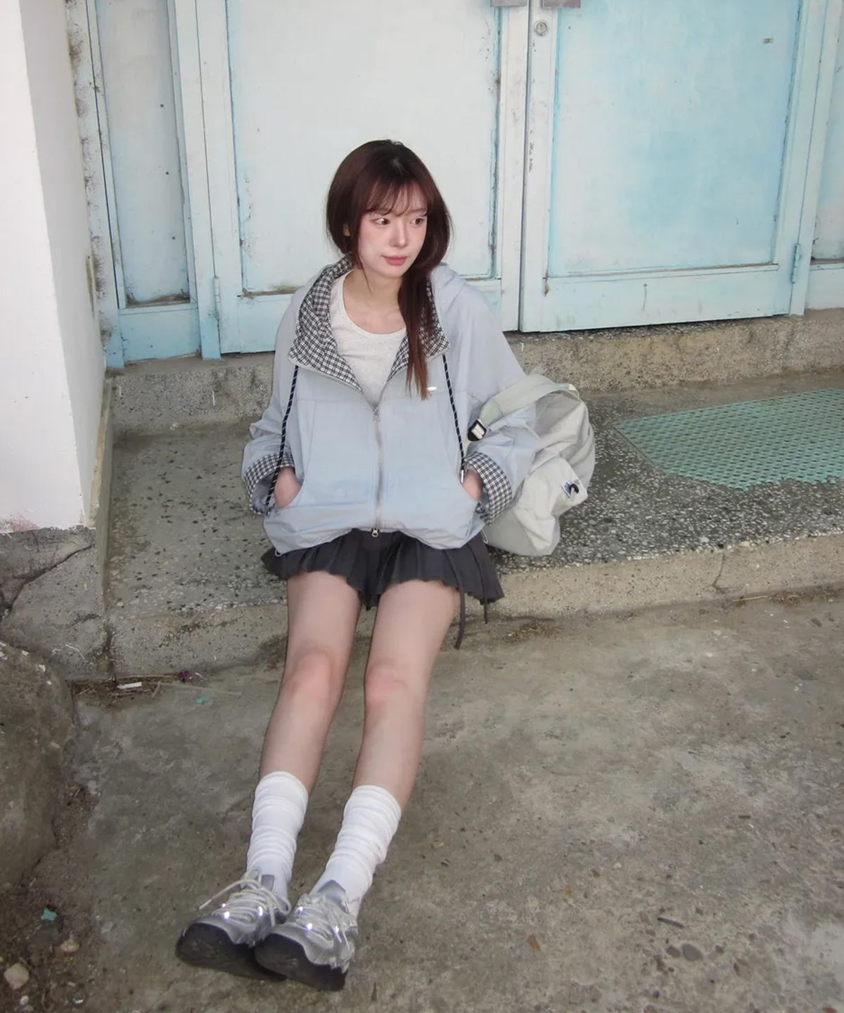 미쏘(MIXXO) 후드 체크 배색 점퍼_MIWJJG422G MIWJJG52QG