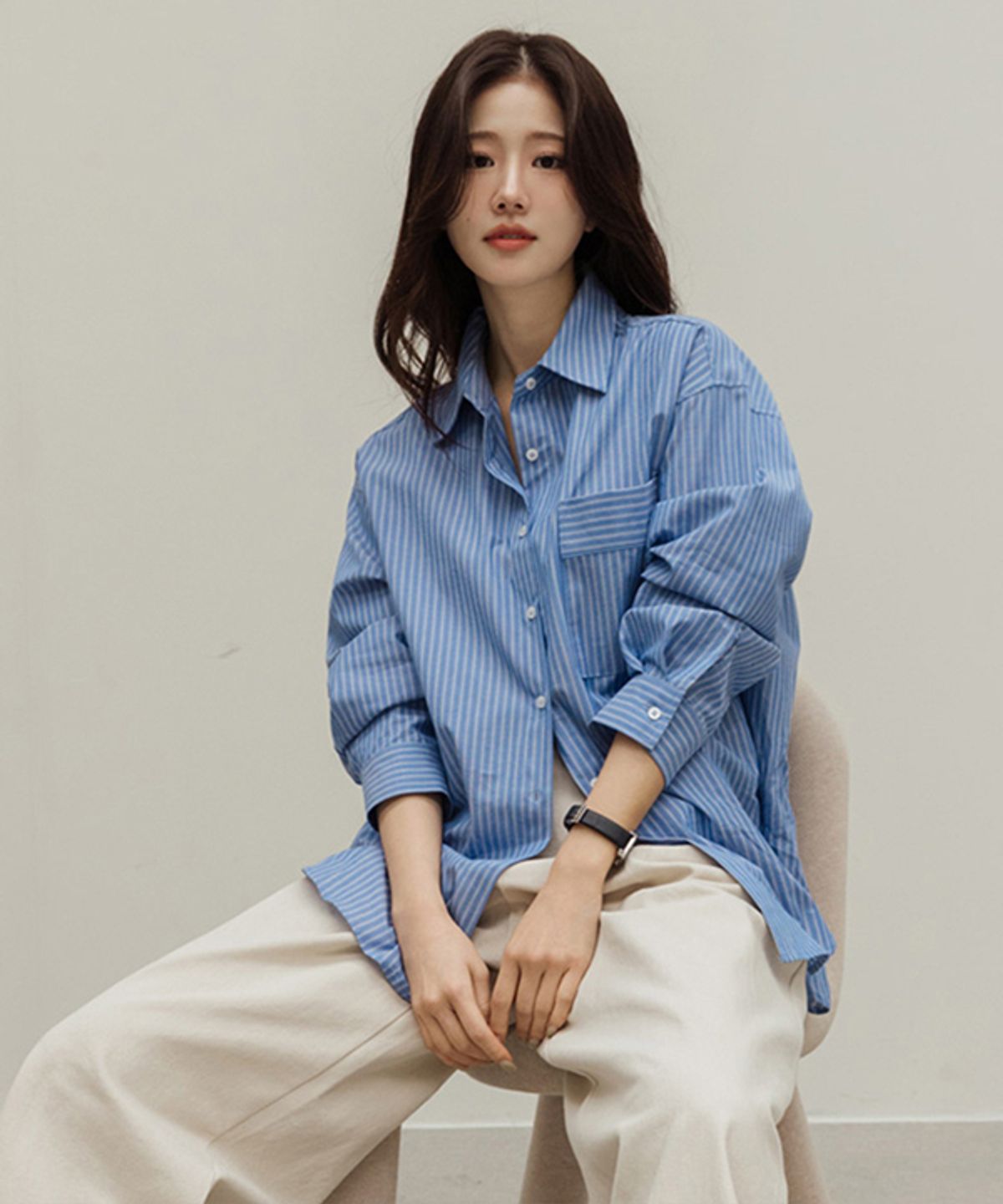 프렌치시크(FRENCHCHIC) 마티유 루즈핏 코튼 스트라이프 셔츠_F6S223SH
