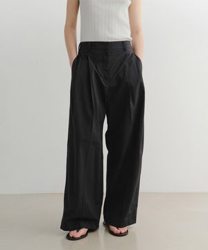 NYLON WIDE TUCK PANTS (BLACK)