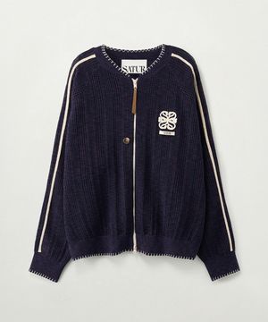 포인트 스티치 크로셰 니트 집업 다크 퍼플