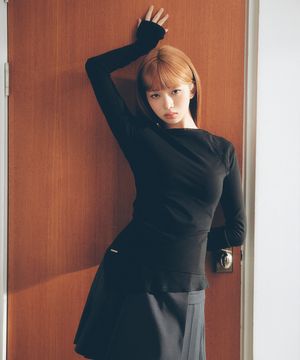 Slash button layered long sleeve BLACK