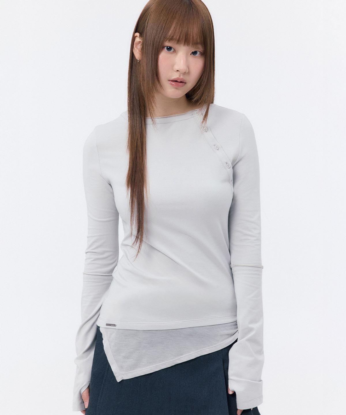 미세키서울(MISEKI SEOUL) Slash button layered long sleeve LIGHT GREY
