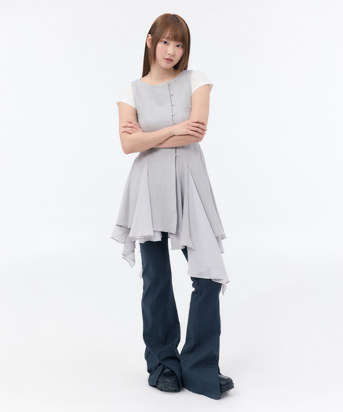 미세키서울(MISEKI SEOUL) Unbalanced flow one piece GREY