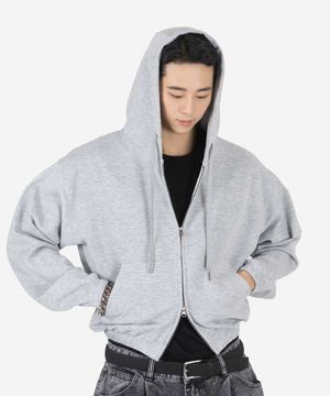 심플 컴포트 오버핏 TWO - WAY 세미크롭 후드 집업 (MELANGE GREY)