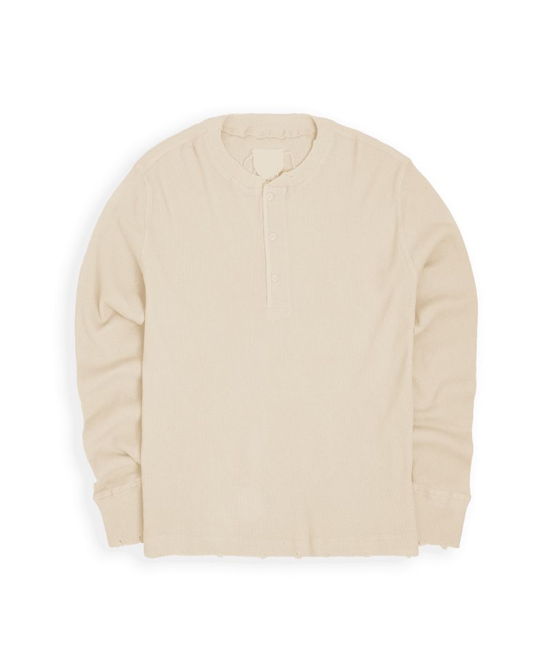 TUEWID CLASSIC WAFFLE KNIT HENLEY LONGSLEEVE T-SHIRT