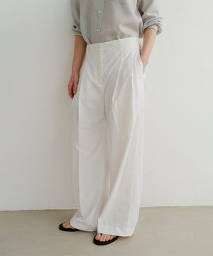 NYLON WIDE TUCK PANTS (WHITE)