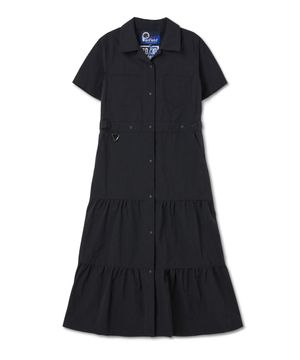 오픈카라 웨이스트 어드저스트 셔링 원피스 블랙_FS2WS02F