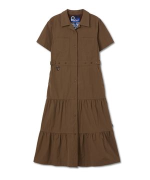 오픈카라 웨이스트 어드저스트 셔링 원피스 브라운_FS2WS01F