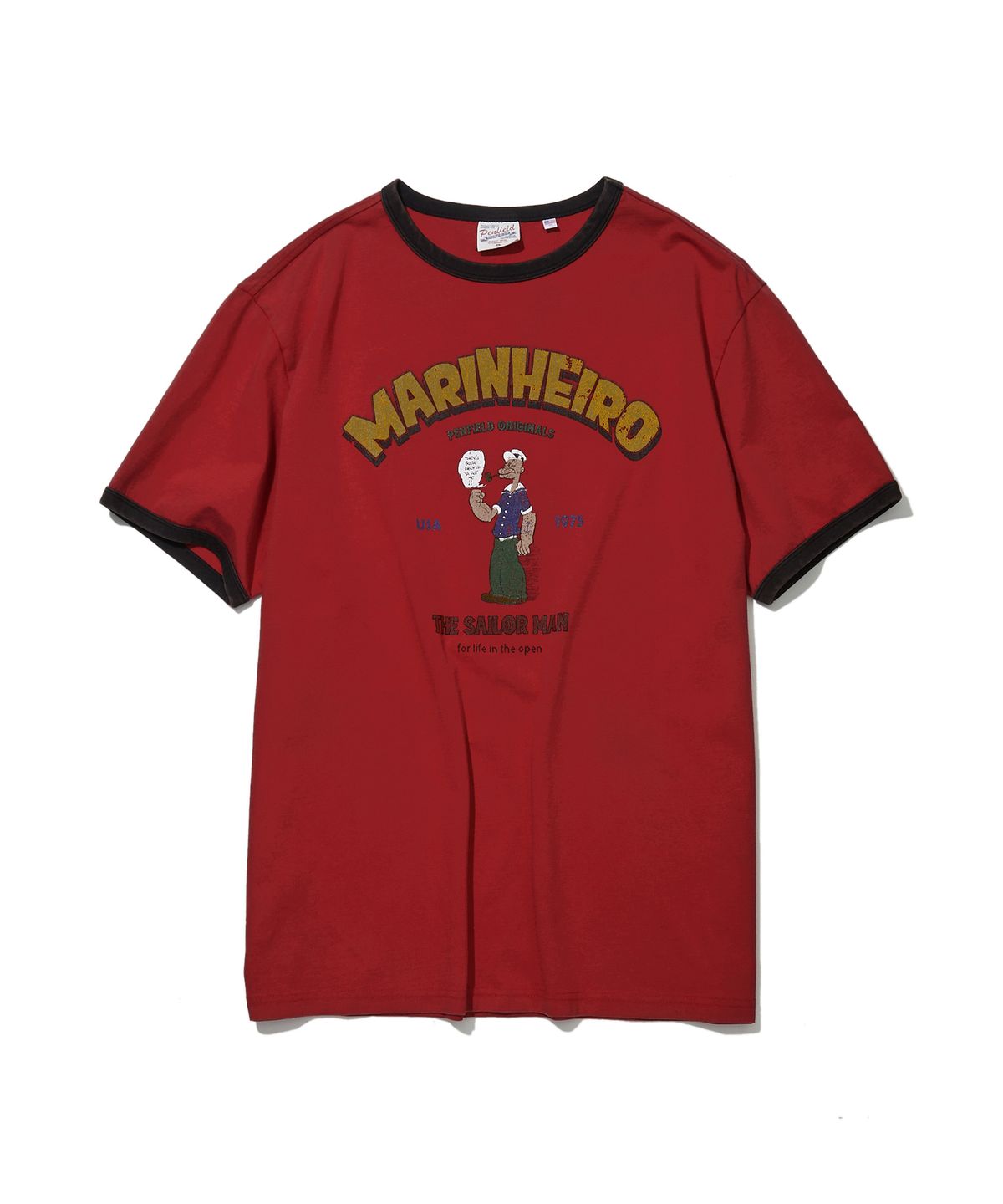펜필드(PENFIELD) 빈티지 시리즈 MARINHEIRO 링거 반팔 티셔츠 레드_FS2KT55U