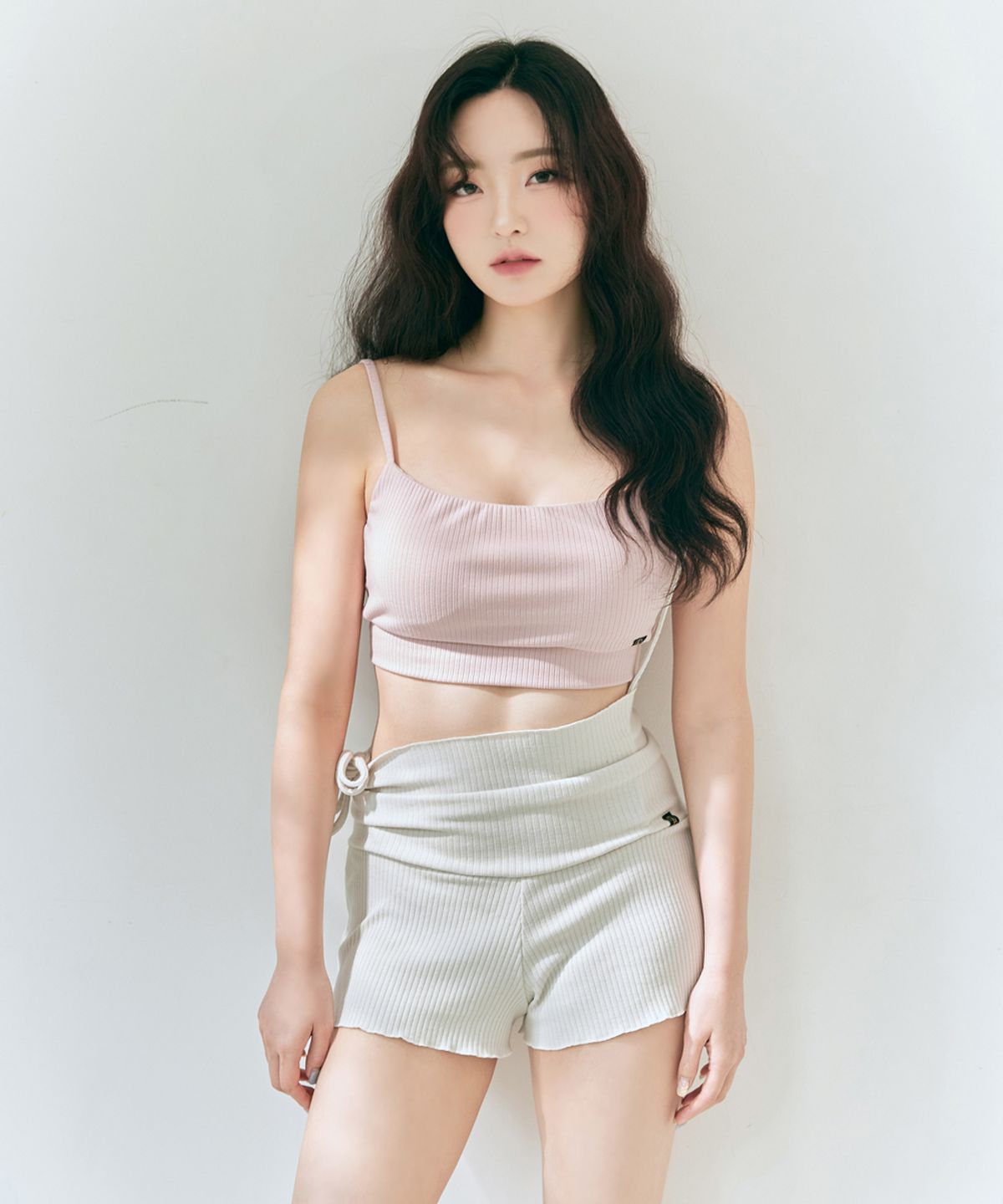 포리즈(PORRIZ) [데이지 웜업 팬츠_스톤 아이보리] 멀티스트랩 골지 커버업 쇼츠