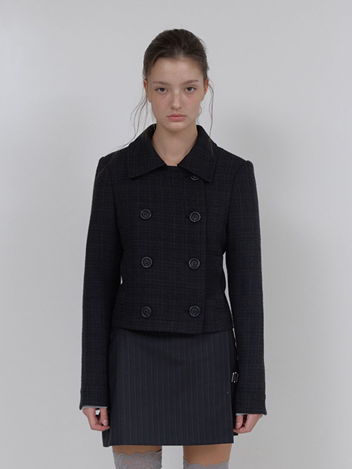 아수라(ASURA) DOUBLE SHORT TWEED JACKET (BLACK)