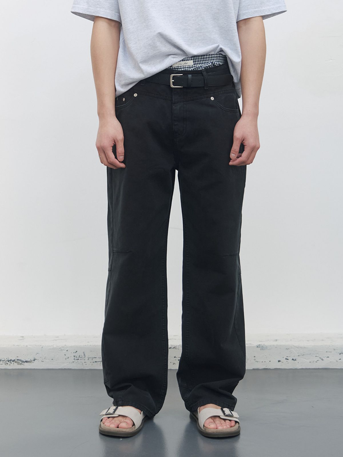 기준 맨(KIJUN MEN) Double Waist 5-Pocket Pants Black