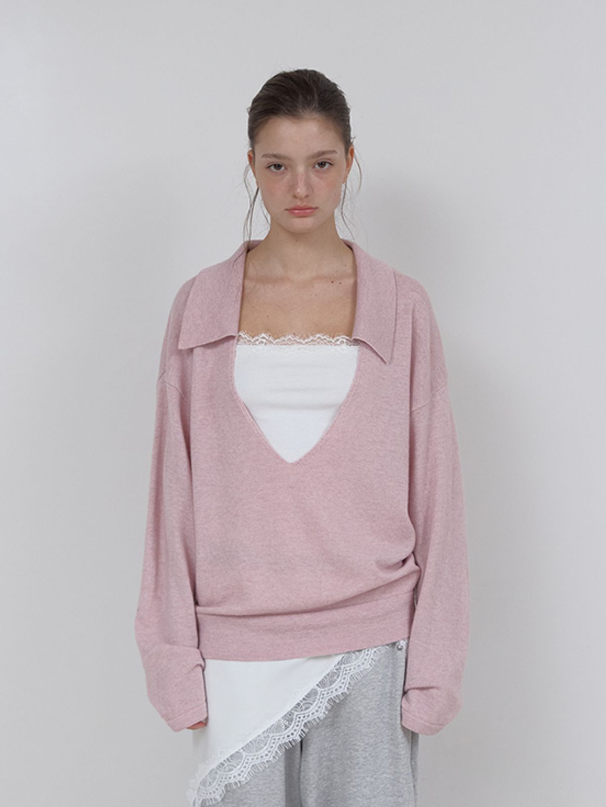 아수라(ASURA) PURE WOOL COLLAR KNIT (LIGHT PINK)