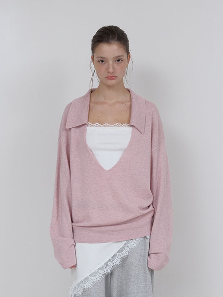 PURE WOOL COLLAR KNIT (LIGHT PINK)