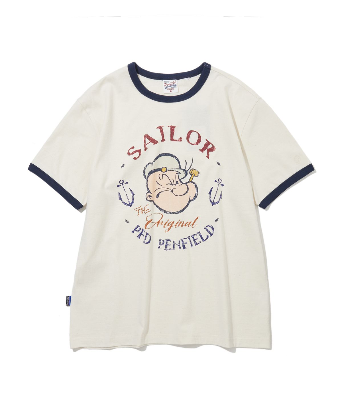 펜필드(PENFIELD) 빈티지 시리즈 세일러 인그레이 링거 반팔 티셔츠 아이보리_FS2KT42U