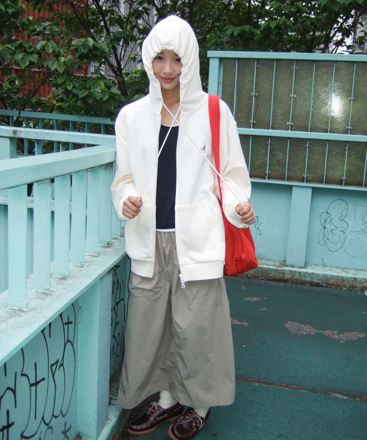 캉골(KANGOL) 우먼스 나일론 시어링 스커트 8122 베이지