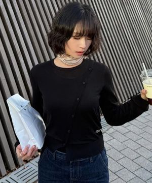 언밸런스 버튼업 니트_블랙