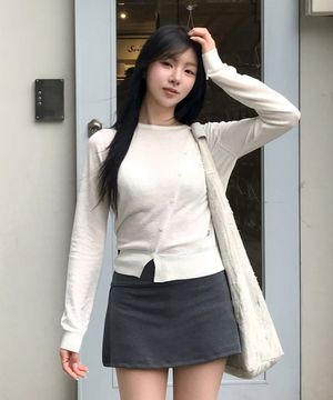 언밸런스 버튼업 니트_아이보리