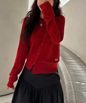 언밸런스 버튼업 니트_레드