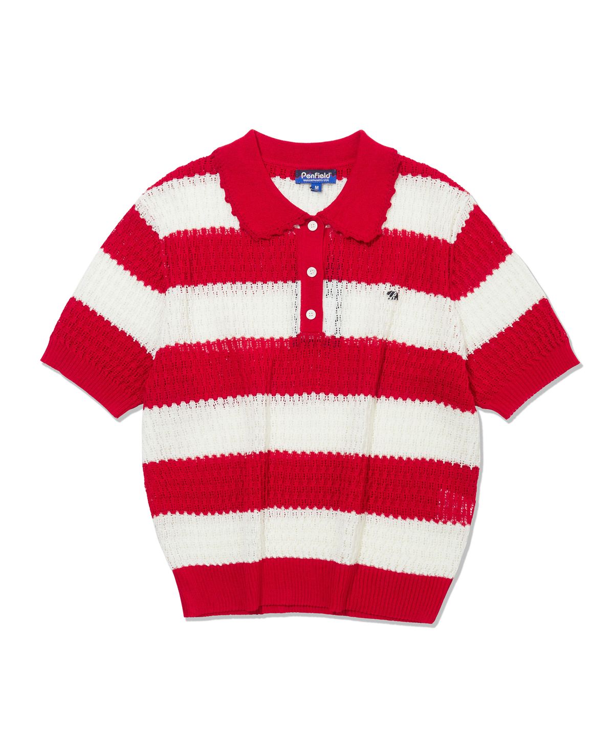 펜필드(PENFIELD) 스트라이프 레이스 카라 니트 레드_FS2NT02F