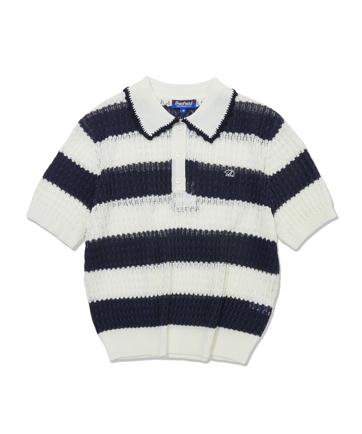 펜필드(PENFIELD) 스트라이프 레이스 카라 니트 화이트_FS2NT01F