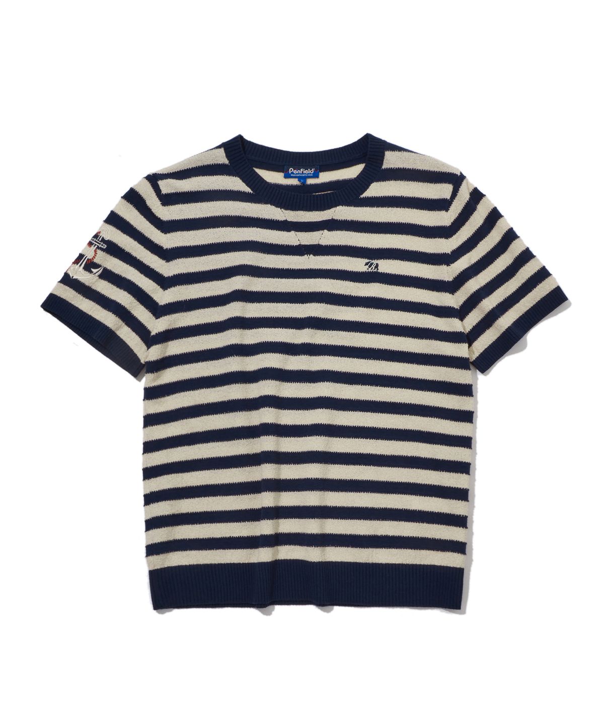 펜필드(PENFIELD) 라운드넥 스트라이프 반팔 니트 네이비_FS2NT60U