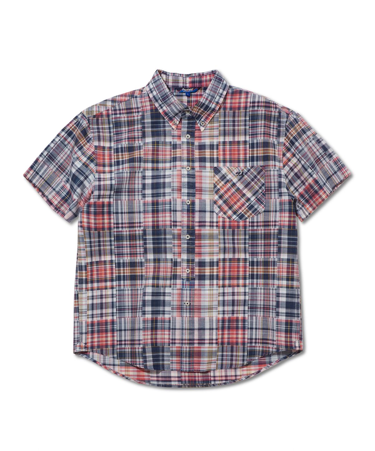 펜필드(PENFIELD) 페이디드 마드라스 버튼다운 반팔 셔츠 레드_FS1WR57U