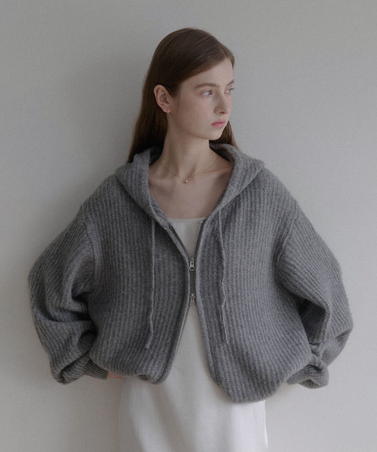 르나브(LENAV) esy cashmere hood knit zip up (그레이)