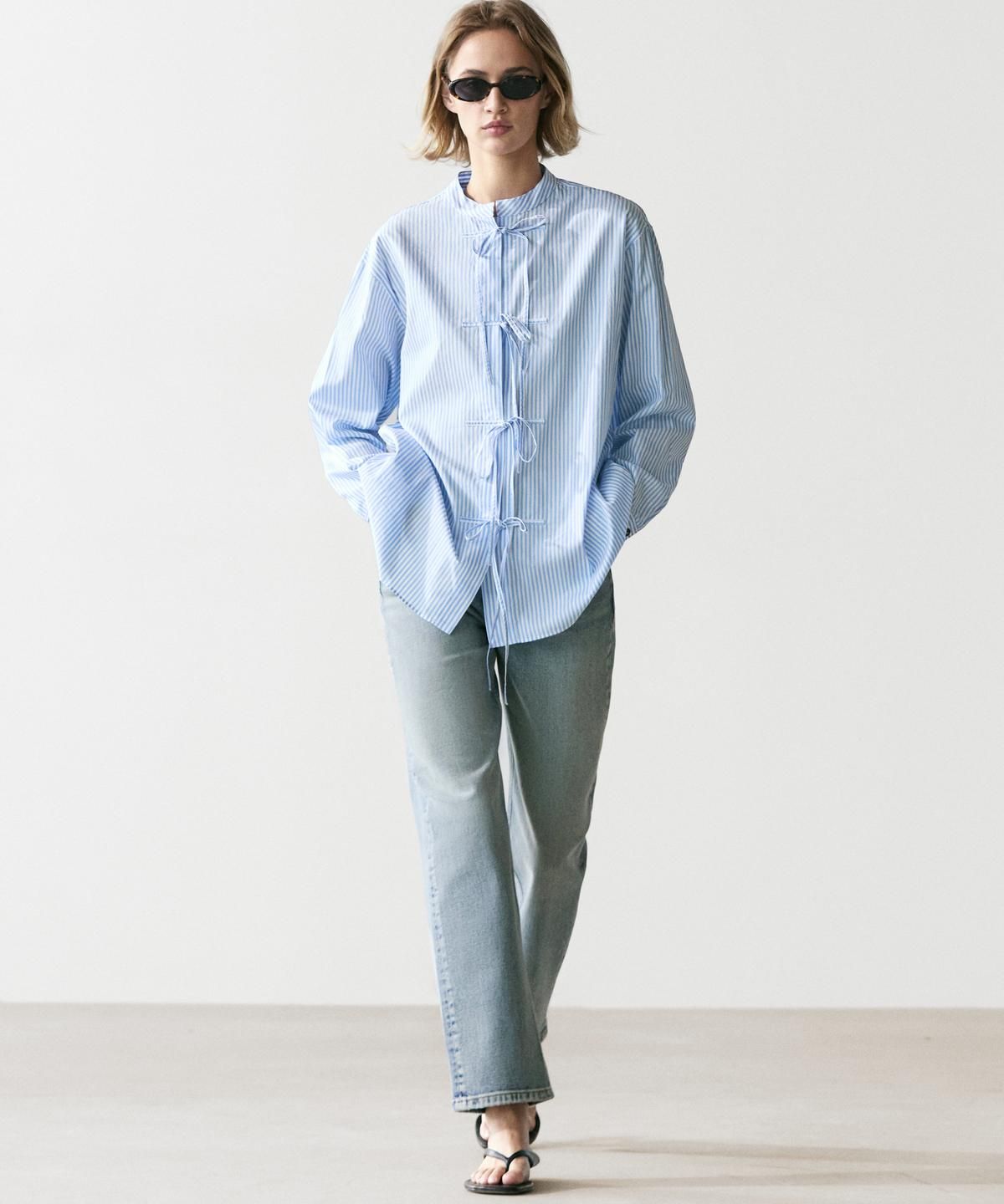 마시모두띠(MASSIMO DUTTI) 100% 코튼 스트라이프 셔츠