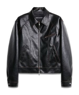 엣지드 크롭 레더 자켓 BLACK