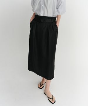 LINEN BELTED VOLUME SKIRT (BLACK)