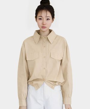 퍼프소매 바람막이 셔츠 재킷_베이지