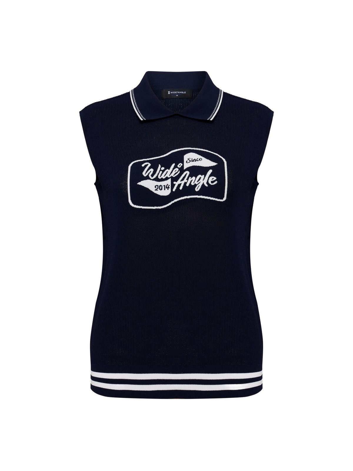 와이드앵글(WIDEANGLE) CO 로고 아트웍 폴로 스웨터 베스트 L_Dark Navy