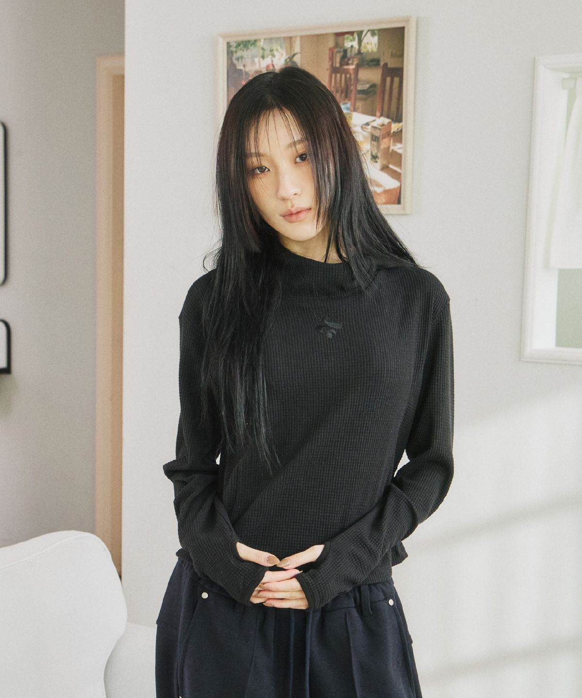 업드래프트(UPDRAFT) Waffle Cotton Blend Hoodie [Black]