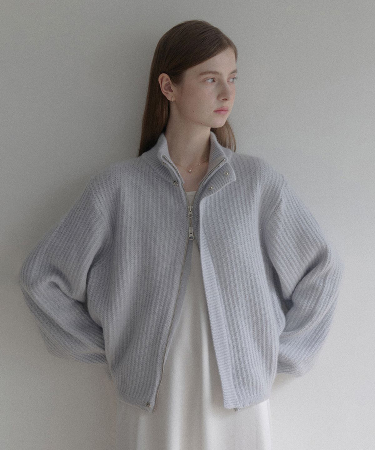 르나브(LENAV) esy cashmere half knit zip up (스카이)
