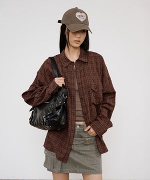 DOUBLE CHECKERED OVERFIT SHIRT IN BROWN