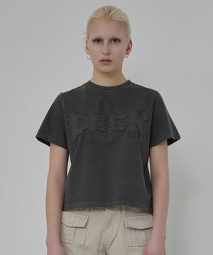 DEER 아플리케 피그먼트 티셔츠 (차콜)