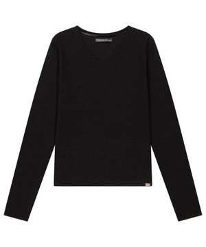 038 MINI WAFFLE V-NECK LONG SLEEVE BLACK