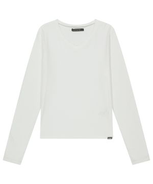 038 MINI WAFFLE V-NECK LONG SLEEVE WHITE