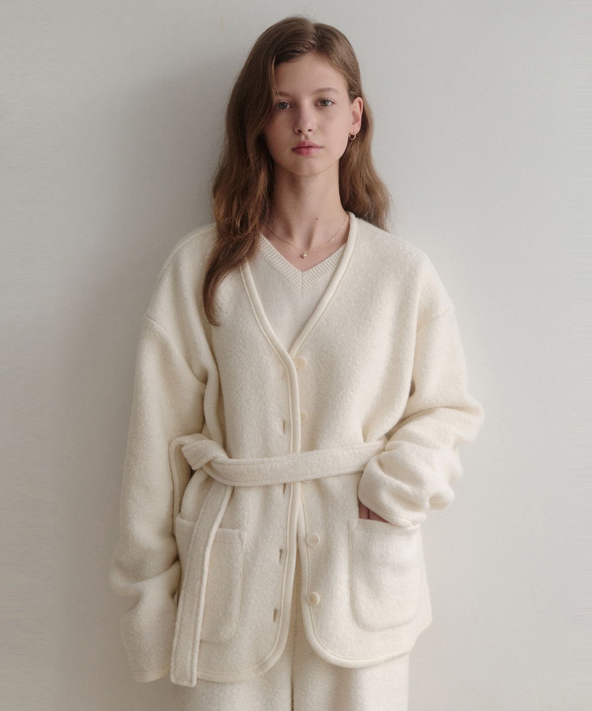 르나브(LENAV) Cosy Wool fleece Belt Jacket (아이보리)